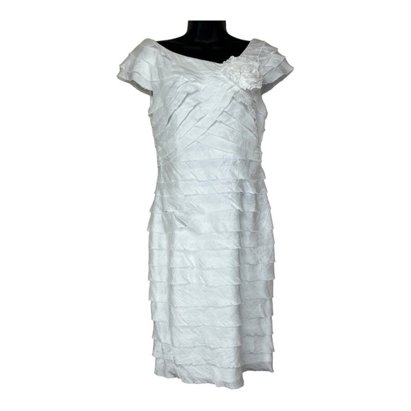 Size 8 London Times White Ruffle Layered Dress Short Sleeve Event Wedding Party - Picture 1 of 13
